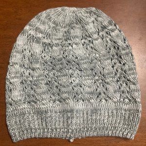 Open Weave Cable Slouchy Gray Beanie hat